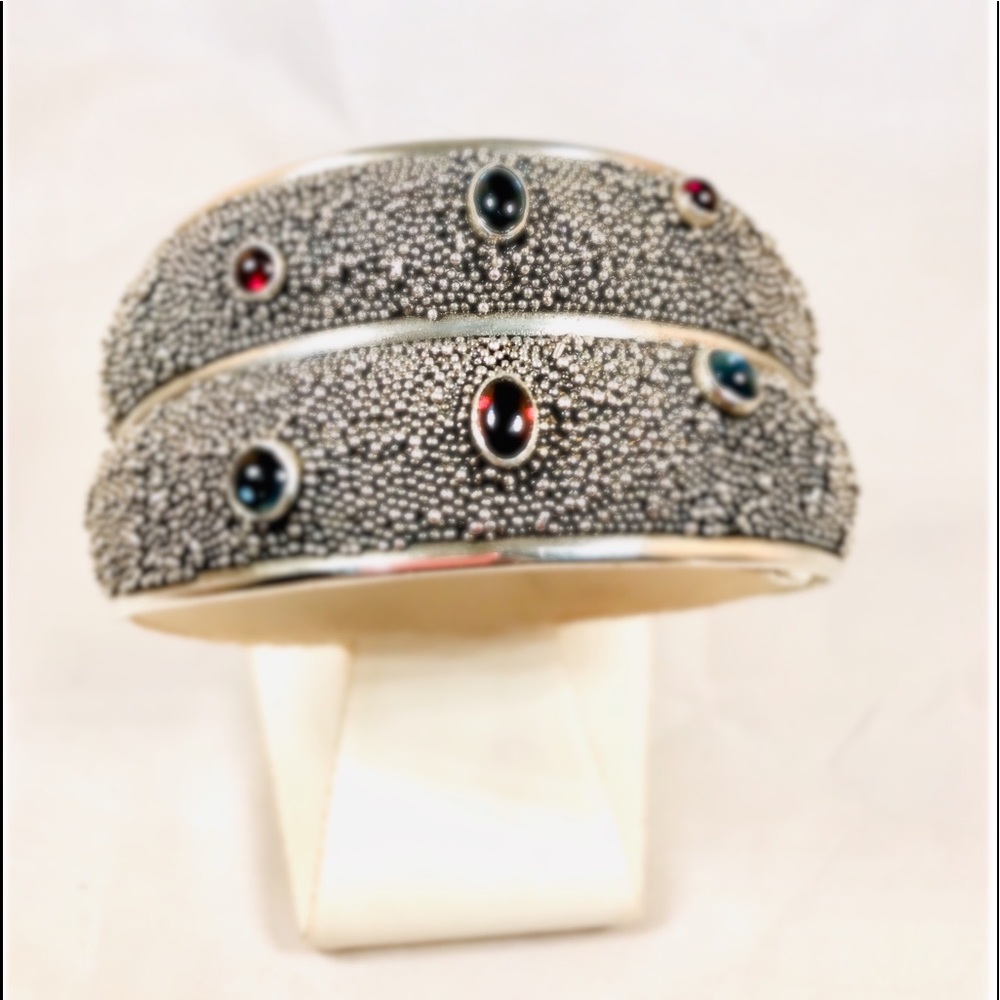 Sterling Silver Cuff Bracelet w/ Garnet & B-Topaz